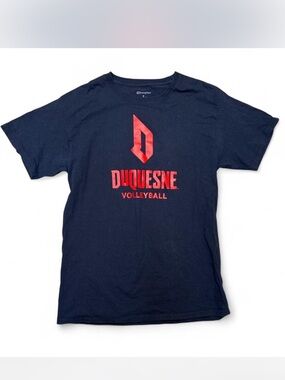 Columbia Black Tee with Red Duquesne Volleyball Graphic